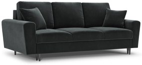 Canapea  extensibila 3 locuri Moghan cu tapiterie din catifea, picioare din metal negru, gri inchis