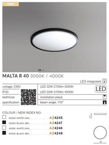 Plafoniera LED design slim MALTA R 40 3000K neagra