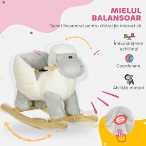 AIYAPLAY Cal Balansoar pentru Copii 1-3 Ani din Lemn și Pluș cu Centură de Siguranță, Pedale și Sunete, 68x35x55 cm, Gri | Aosom Romania
