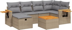 vidaXL Set canapele de grădină, 7 piese, cu perne, bej, poliratan