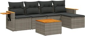 vidaXL Set mobilier grădină cu perne, 6 piese, gri, poliratan
