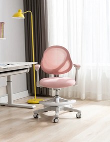 FlexGrow Junior YB1059 - Scaun Ergonomic pentru Copii, spatar reglabil, cotiere reglabile, inaltime reglabila, suport picioare ajustabil, Mesh, Roz