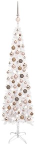 Set pom de Craciun subtire cu LED-uri si globuri, alb, 120 cm 1, white and rose, 120 cm