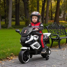 AIYAPLAY Motocicletă electrică pentru copii 18-36 luni, 6V, cu roți detașabile, faruri și muzică, albă | Aosom Romania