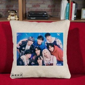 Perna Personalizata K-Pop Grup Foto Stele, 40x40 cm, Bej Canapea, Husa Detasabila, Perna Inclusa, BEKZ®