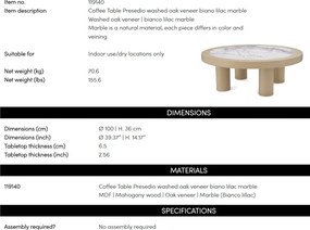 Masuta Design LUX, Marmura, Furnir Stejar, Presedio 100cm