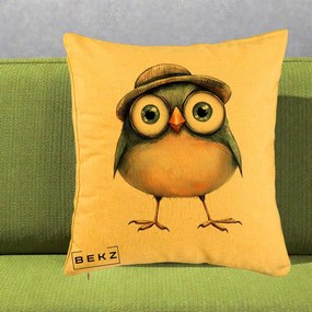 Perna Decorativa Pui cu Palarie Rotunda, 40x40 cm, Galben, Husa Detasabila, Perna Inclusa, BEKZ®