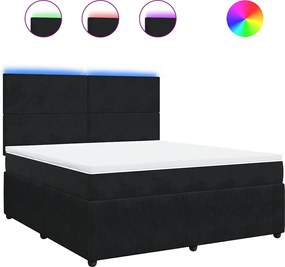 vidaXL Pat box spring cu saltea, negru, 180x200 cm, catifea