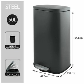 Spirella Coș de gunoi cu pedală soft-close Akira50 l, gri mat, 50 l
