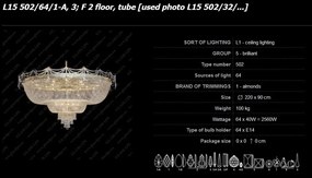 Plafoniera eleganta XXL cristal Bohemia L15 502/64/1-A, 3; F 2 floor, tube