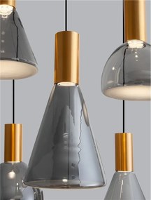 Lustra moderna cu 5 pendule LED, Metal, Sticla, Fumuriu, Voi