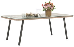 Outsunny Măsuță de Grădină din Ratan PE și Sticlă 110x60x40 cm Lemn Natural | Aosom Romania