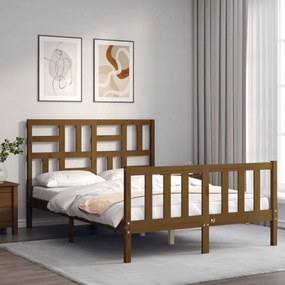 3193074 vidaXL Cadru de pat cu tăblie, maro miere, 120x200 cm, lemn masiv