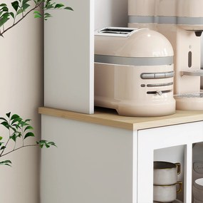 Homcom Bufet Modern din Lemn MDF cu Vitrine, Spațiu Depozitare, pentru Sufragerie și Bucătărie, 80x37x183 cm, Alb | Aosom Romania