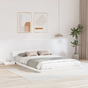 vidaXL Cadru de Pat La Nivelul Solului cu Mese de Noapte Alb 140x200cm Lemn Masiv