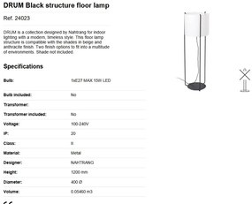 Lampa podea / Lampadar modern design elegant DRUM gri antracit