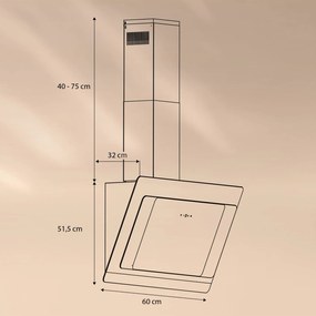 Aurora Eco 60, Hotă, 550 m³/h, 60 cm, Hotă de șemineu, Lumină de fundal, EEC A+