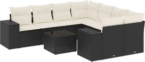 vidaXL Set mobilier de grădină cu perne, 9 piese, negru, poliratan