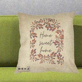 Perna Decorativa Home Sweet Home Frunze Colorate, 40x40 cm, Crem, Husa Detasabila, Perna Inclusa, BEKZ®