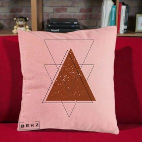 Perna Decorativa Geometric Triunghiuri Sacred, 40x40 cm, Roz, Husa Detasabila, Perna Inclusa, BEKZ®