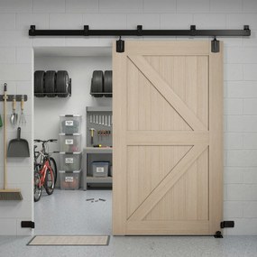 HOMCOM Set feronerie uși glisante pentru sarcină mare 244 cm Negru pentru uși simple | Aosom Romania