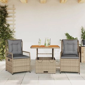 vidaXL Set mobilier de grădină cu perne, 3 piese, bej, poliratan