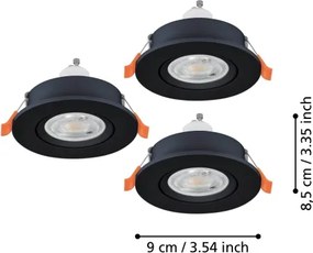 Eglo 902244 - Set de 3 spoturi LED încastrate pentru tavan BARRANCO, 1x GU10/4,5W/230V, negru