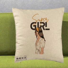 Perna Decorativa Super Girl Aesthetic, 40x40 cm, Bej, Husa Detasabila, Perna Inclusa, BEKZ®