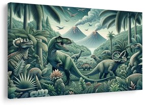 Tablou dinozauri în junglă cu vulcani