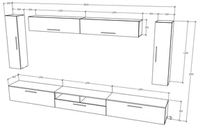 Living haaus Haga V6, Antracit/Stejar Wotan, L 360 cm