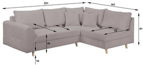 Colțar gri cu tapițerie din catifea reiată (cu colț pe partea dreaptă) Ariella – Ropez