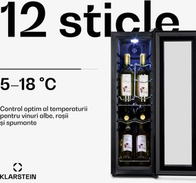 Klarstein Shiraz 12 Slim, vinotecă, 32 l, 12 sticle, 85 W, 5-18°C, panou de control tactil