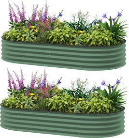 Outsunny Set de 2 paturi înălțate pentru grădină, ghivece de exterior cu fund deschis, margine din cauciuc, metal, 181 x 93 x 30 cm, Verde | Aosom Romania
