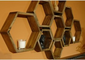 Set 9 rafturi perete Hexa Homs,Seia A620,lemn natur,30325