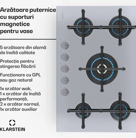 Klarstein Illuminosa 5 plită pe gaz 5 arzătoare Sabaf arzător din oțel inoxidabil