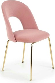 Scaun dining roz K385, roz deschis/auriu, stofa catifelata/metal, 54x5