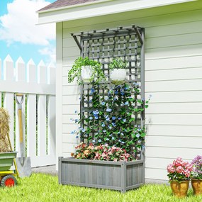Outsunny Jardinieră înălțată cu spalier și acoperiș, cutie de plantare, pat de flori, rezistent la intemperii, lemn, 90 x 45 x 183 cm, gri închis | Aosom Romania