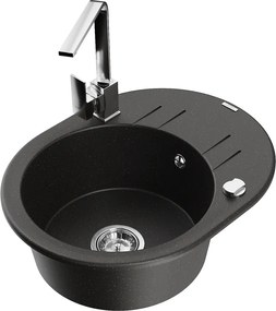 Mexen Kevin chiuvetă granit 1-cameră cu scurgător și baterie de bucătărie Rita, negru/auriu metalic - 6517-75-670300-00