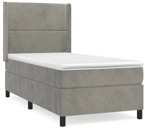 3132591 vidaXL Pat box spring cu saltea, gri deschis, 90x190 cm, catifea