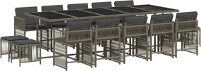 vidaXL Set mobilier de grădină cu perne, 15 piese, gri, poliratan