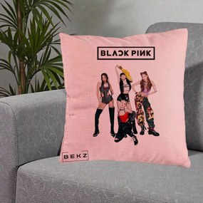 Perna Personalizata K-pop BLACKPINK Fotografie de Grup, 40x40 cm, Roz, Husa Detasabila, Perna Inclusa, BEKZ®