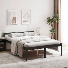 810588 vidaXL Pat pentru seniori dublu mic, negru, 120x190 cm, lemn masiv pin