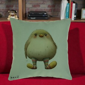 Perna Decorativa Pui Pufos cu Sosete Dungate, 40x40 cm, Verde, Husa Detasabila, Perna Inclusa, BEKZ®