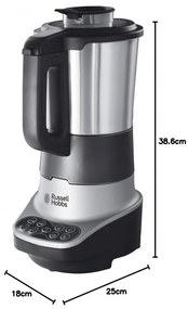 Blender si aparat preparare supa 2in1 Russell Hobbs 21480-56, 1200W, 1.75L, Incalzire, 8 programe, Alarma sonora, Sistem de siguranta, Mentinere la cald, Negru/Inox