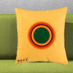 Perna Decorativa Retro Cerc Concentric Geometric Vintage, 40x40 cm, Galben, Husa Detasabila, Perna Inclusa, BEKZ®
