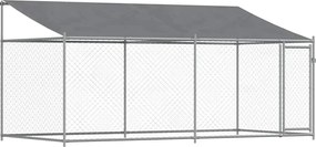 vidaXL Cușcă câini cu acoperiș și uși, gri, 4x2x2 m, oțel galvanizat