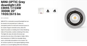 Spot LED incastrabil MINI-OPTIC Grey downlight LED CRI95 17/24W 3000K 20° 1920/2615 lm