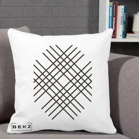 Perna Decorativa Geometric Grid, 40x40 cm, Alba Mata, Husa Detasabila, Perna Inclusa, BEKZ®