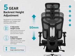 DeluxStar T9 FOAM Premium – Scaun ergonomic, Cotiere 6D, Suport Lombar Adaptiv, Spătar Reglabil pe Înaltime în 5 pozitii, Mecanism Înclinare/Blocare, Șezut buretat, Negru