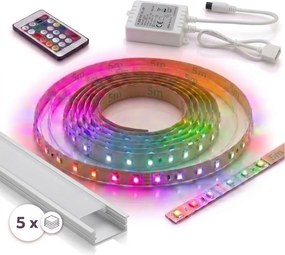 SET 1x bandă LED RGBW DIGITAL LED/16,5W/230V 5 m + 5x profil încastrat 1 m + telecomandă